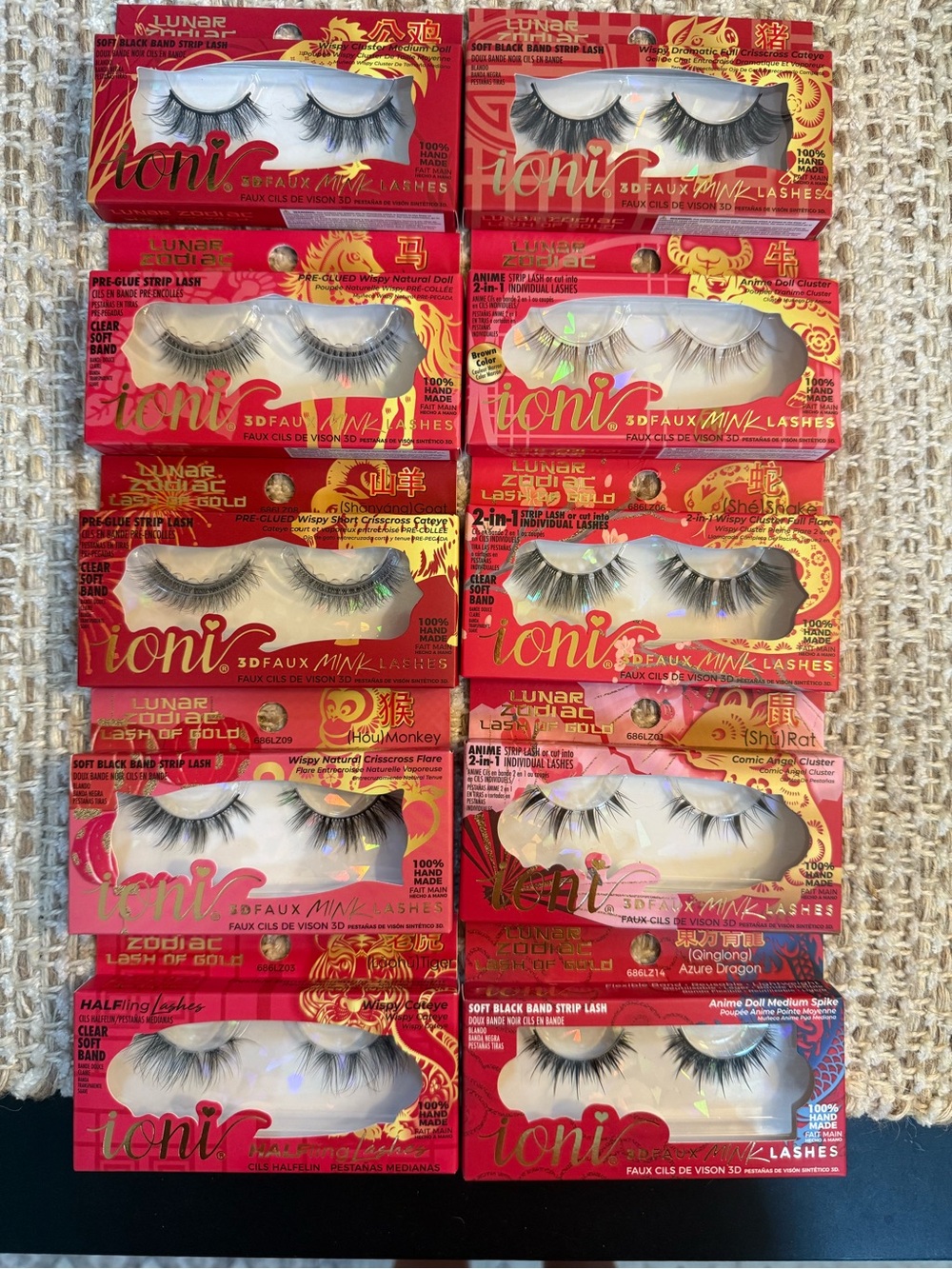 ioni Lunar Zodiac 3D Faux Mink Pre-Glued Strip Lashes Wispy Cat Eye (10) boxes